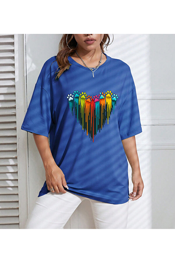 Unisex Sevimli Kedi Patili Kalp Tasarım Basklı Tshirt - 3 Al 1 Öde