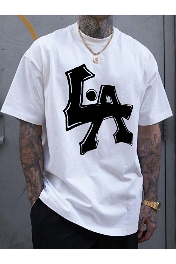 Unisex Los Angles Baskılı Oversize Tshirt - 3 Al 1 Öde