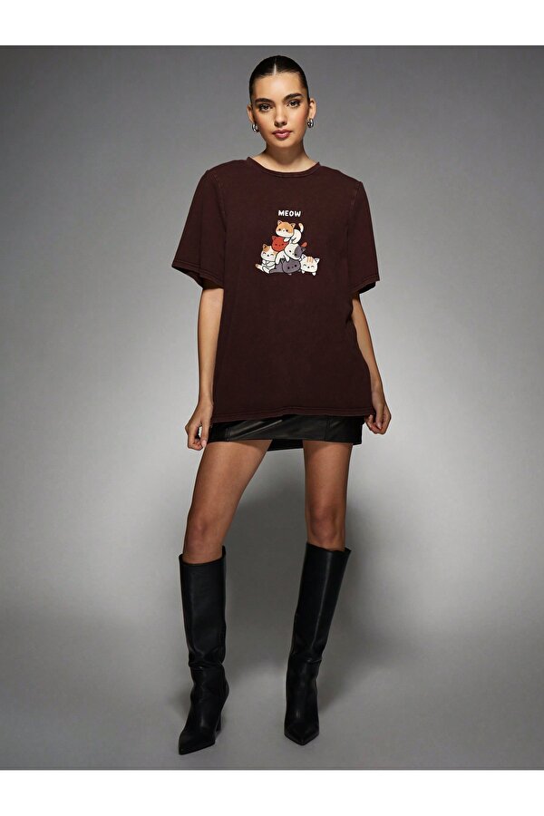 Unisex Meow Baskılı Tasarım Tshirt - 3 Al 1 Öde