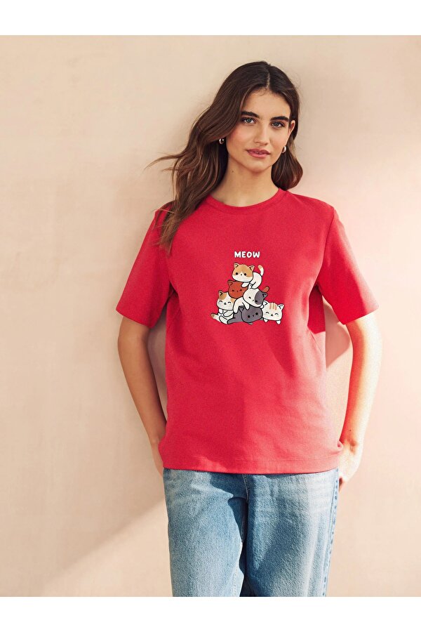 Unisex Meow Baskılı Tasarım Tshirt - 3 Al 1 Öde
