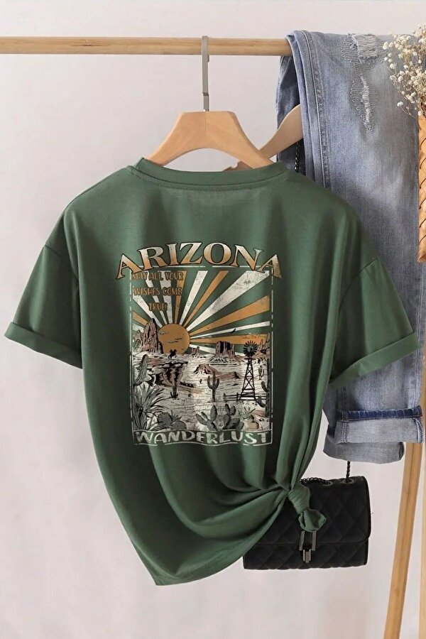 Unisex Sırt Baskılı Arizona Oversize Tshirt - 3 Al 1 Öde