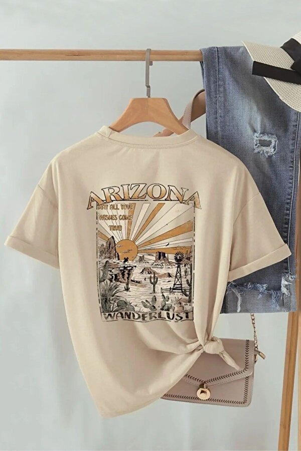 Unisex Sırt Baskılı Arizona Oversize Tshirt - FLO 3 Al 1 Öde