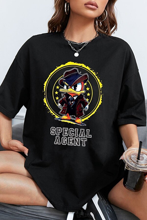 Unisex Special Agent Baskılı Oversize Tshirt - 3 Al 1 Öde