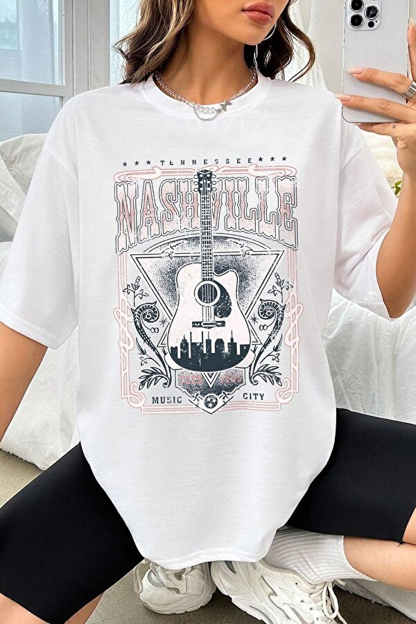 Unisex Music City Baskılı Oversize Tshirt - 3 Al 1 Öde