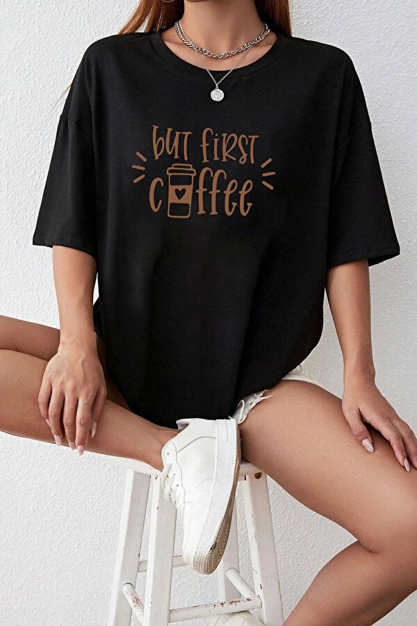 Unisex But First Coffee Tasarım Tshirt - 3 Al 1 Öde