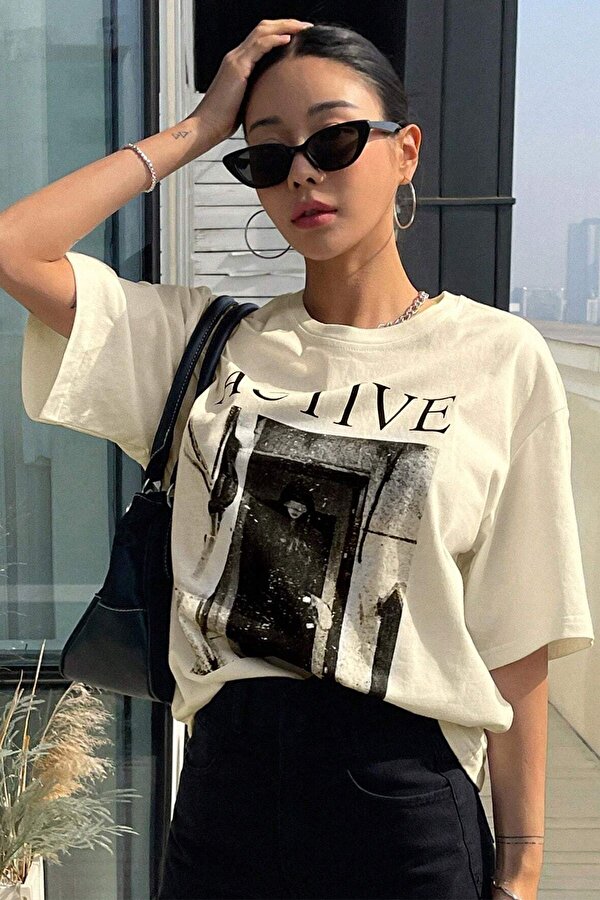 Unisex Active Baskılı Oversize Tshirt - FLO 3 Al 1 Öde