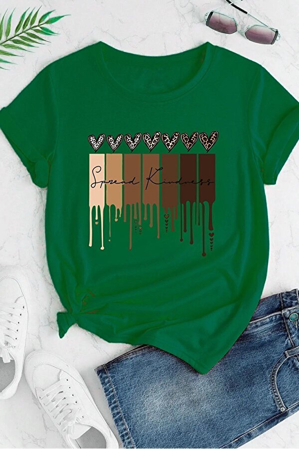 Unisex Leopar Kalp Baskılı Oversize T-shirt - 3 Al 1 Öde