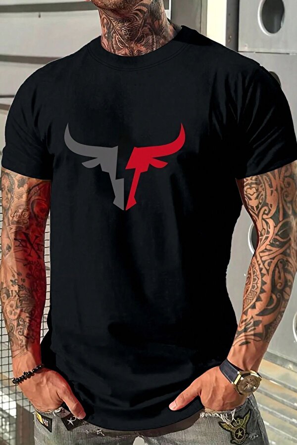 Erkek Boğa Silüet Baskılı Oversize Tshirt - FLO 3 Al 1 Öde