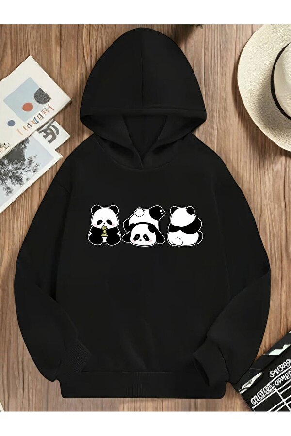 Unisex Yaramaz Pandalar Baskılı Oversize Sweatshirt - 3 Al 1 Öde