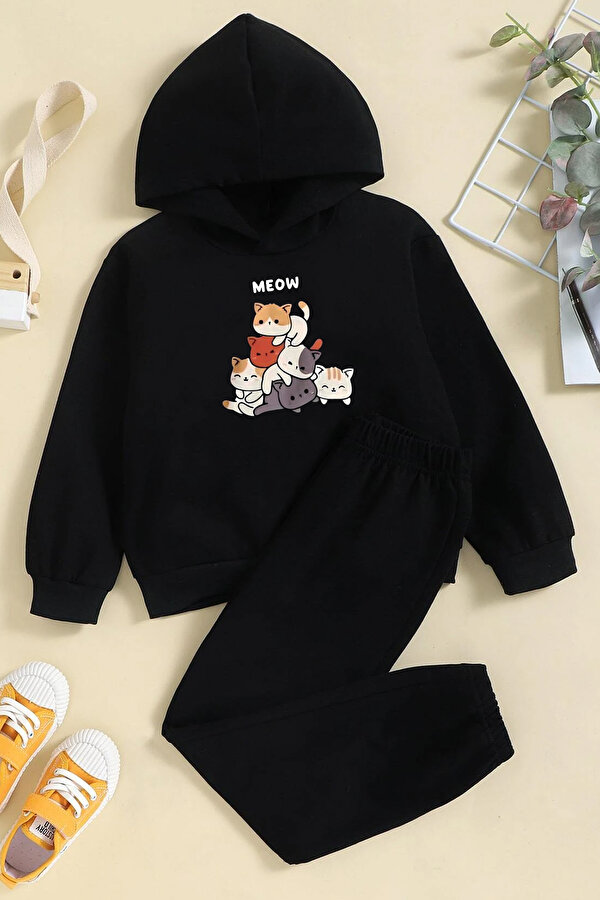 uyguntarz Meow Kediler Baskılı Çocuk Rahat Eşofman Takımı