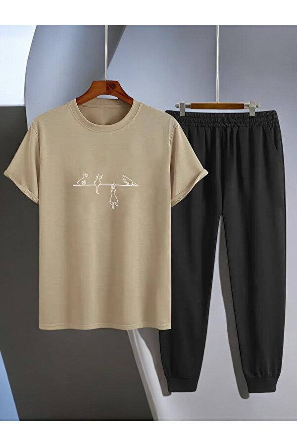 uyguntarz Unisex Yaramazlık Yapan Kediler Tasarım Basklı Tshirt Eşofman Takımı