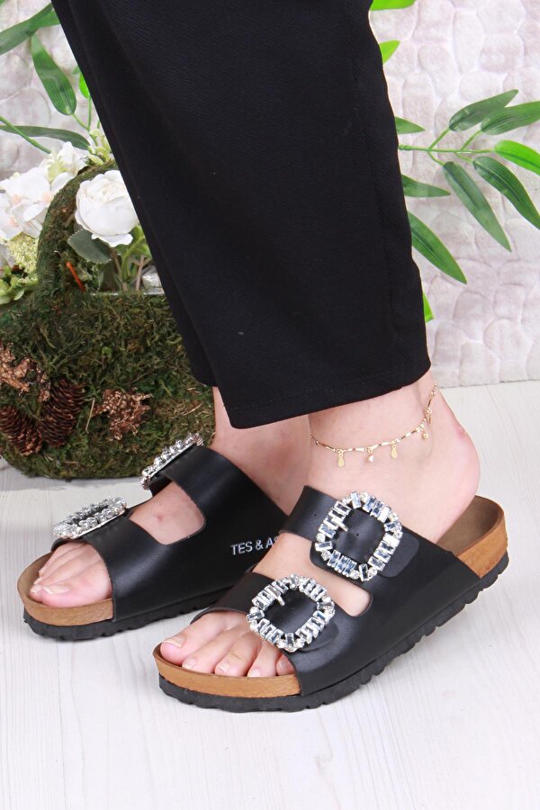 Fort 8732 Anatomik Rahat Taban Taşlı Çift Tokalı Şık Kadın Terlik