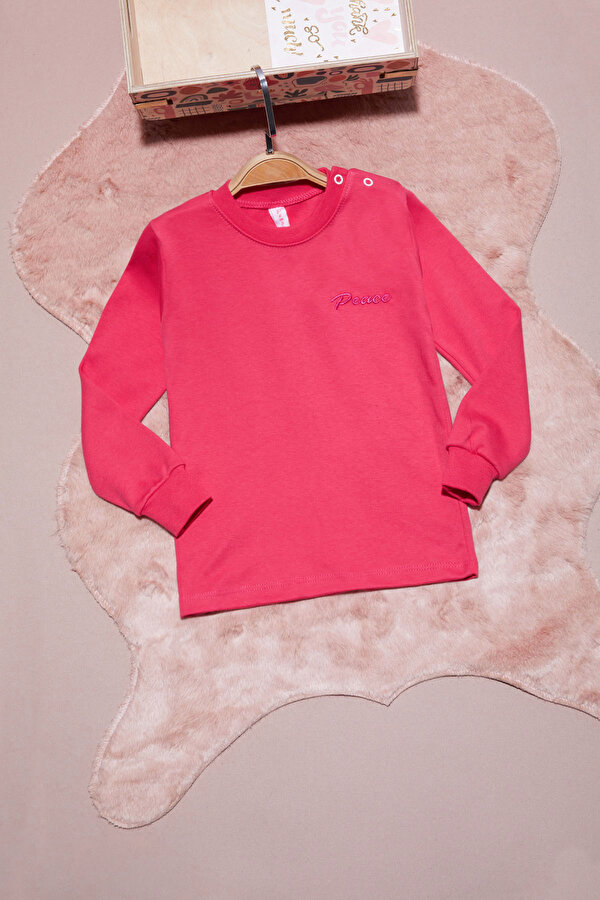 Cansın Mini Pembe Yazı Nakışlı Kız Çocuk Çıtçıtlı Sweatshirt 16416