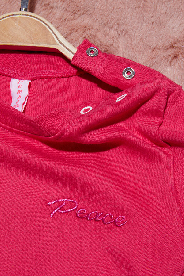 Cansın Mini Pembe Yazı Nakışlı Kız Çocuk Çıtçıtlı Sweatshirt 16416