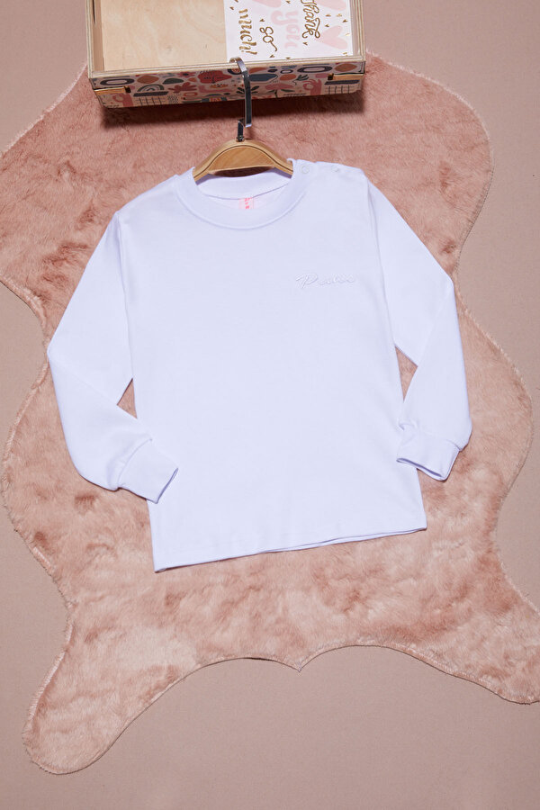 Cansın Mini Beyaz Yazı Nakışlı Kız Çocuk Çıtçıtlı Sweatshirt 16418