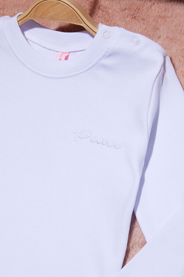 Cansın Mini Beyaz Yazı Nakışlı Kız Çocuk Çıtçıtlı Sweatshirt 16418