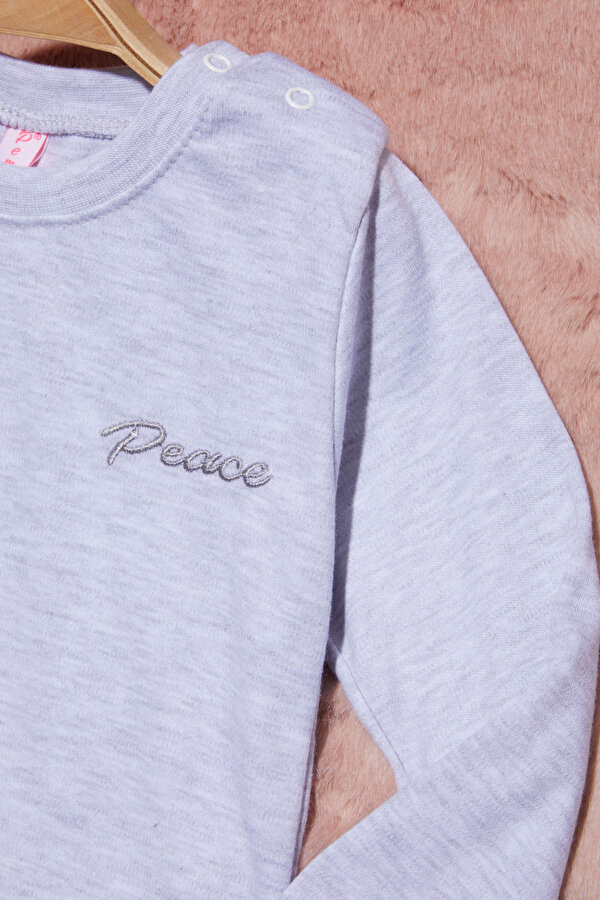 Cansın Mini Gri Yazı Nakışlı Kız Çocuk Çıtçıtlı Sweatshirt 16423