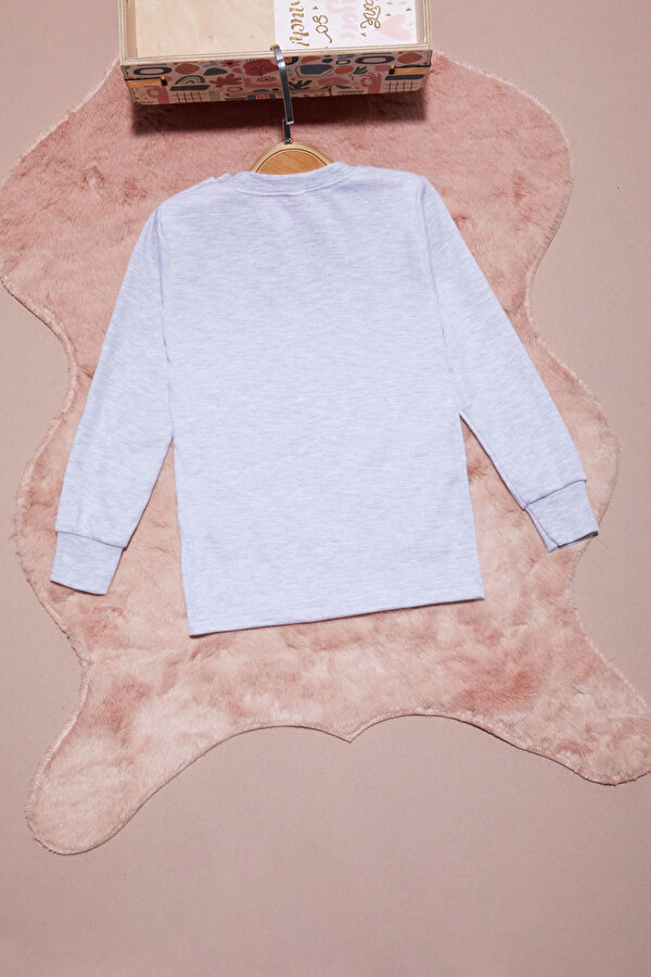 Cansın Mini Gri Yazı Nakışlı Kız Çocuk Çıtçıtlı Sweatshirt 16423