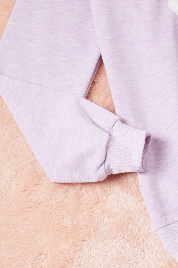 Cansın Mini Lila Dantelli Lale Nakışlı Kız Çocuk Sweatshirt 16768