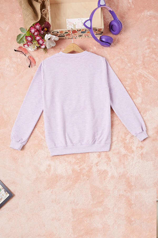 Cansın Mini Lila Dantelli Lale Nakışlı Kız Çocuk Sweatshirt 16768
