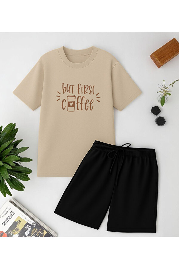 uyguntarz But First Coffee Baskı Şort Takım