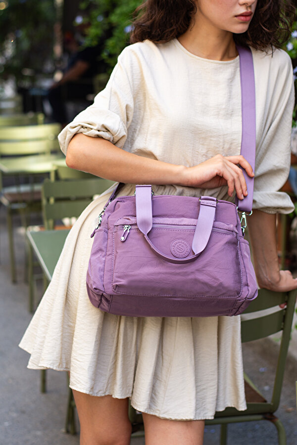 Sanmoris Sn 4018 suya dayanıklı çok bölmeli krinkıl çanta kol çantası omuz LİLA