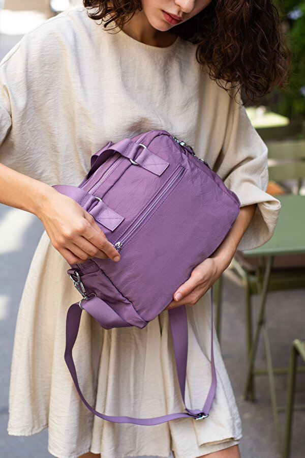 Sanmoris Sn 4018 suya dayanıklı çok bölmeli krinkıl çanta kol çantası omuz LİLA