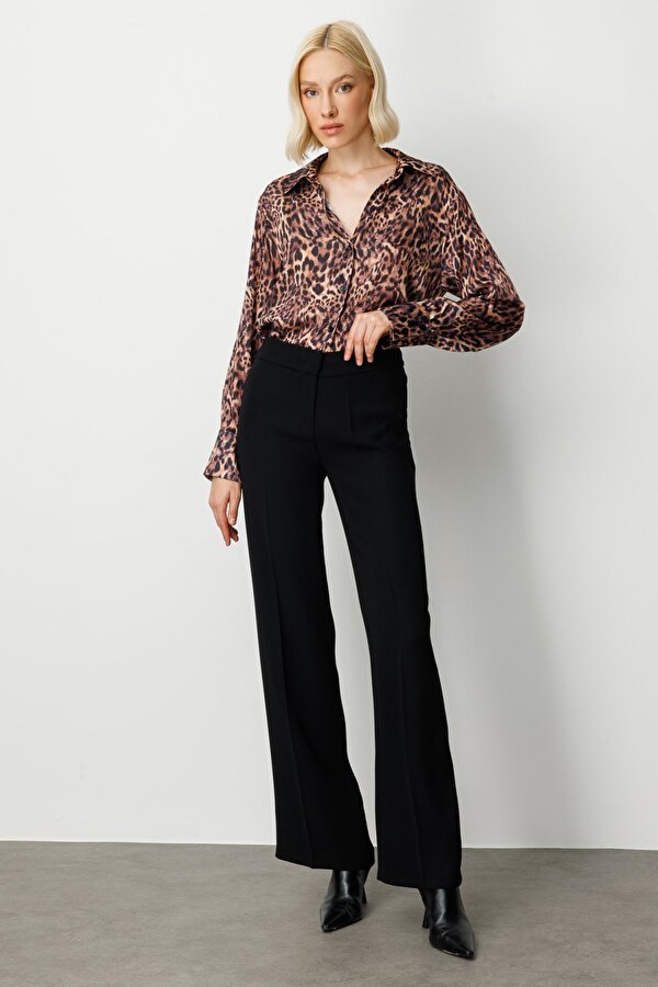 Ekol Kadın Krep Kumaş Bol Paça Pantolon 1031 Siyah