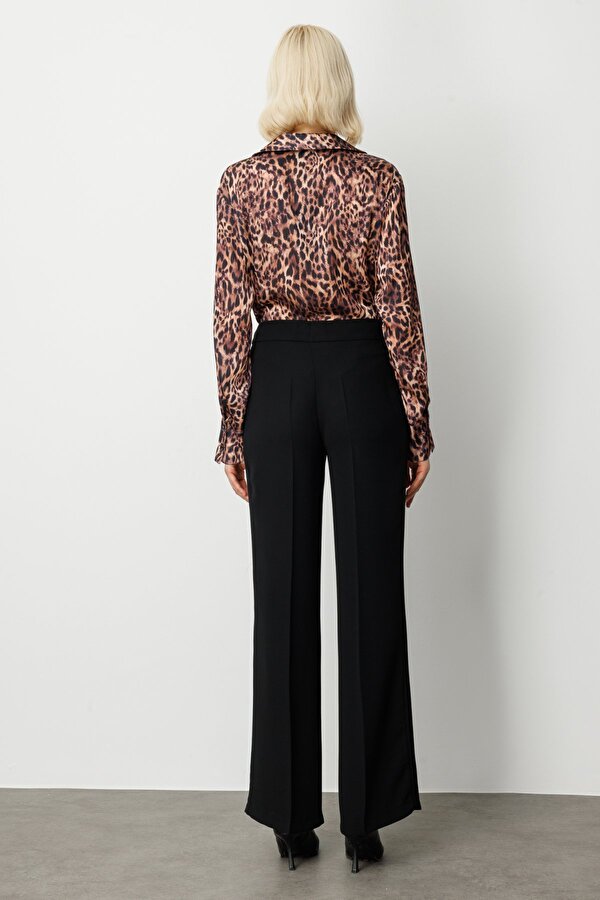 Ekol Kadın Krep Kumaş Bol Paça Pantolon 1031 Siyah