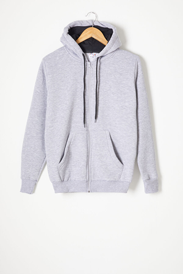 Cansın Mini Gri Üç İplik Şardonlu Kapüşonlu Çocuk Hırka 16765