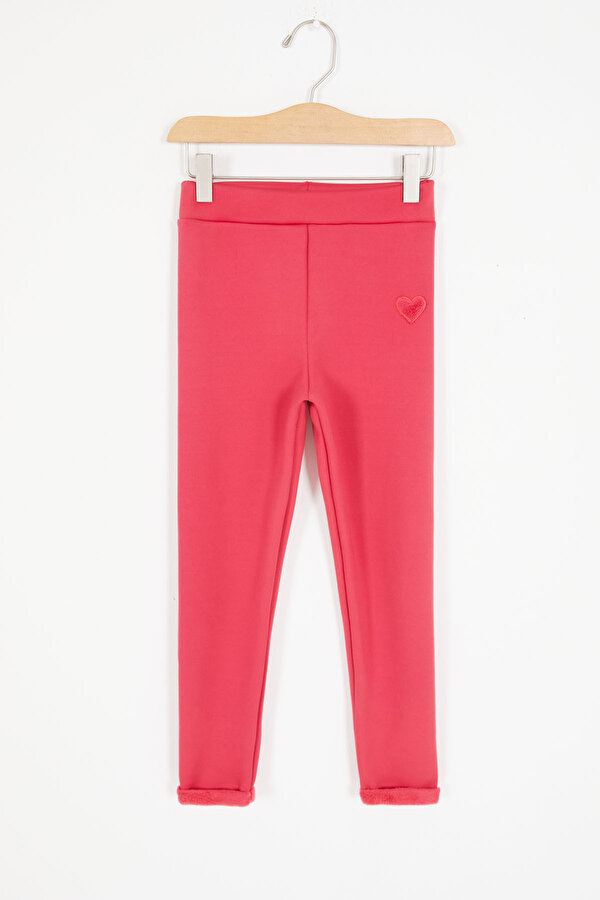 Cansın Mini Pembe Kalp Nakışlı İçi Peluş Kız Çocuk Tayt 17089