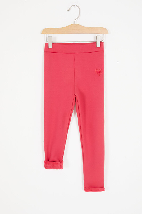 Cansın Mini Pembe Kalp Nakışlı İçi Peluş Kız Çocuk Tayt 17089