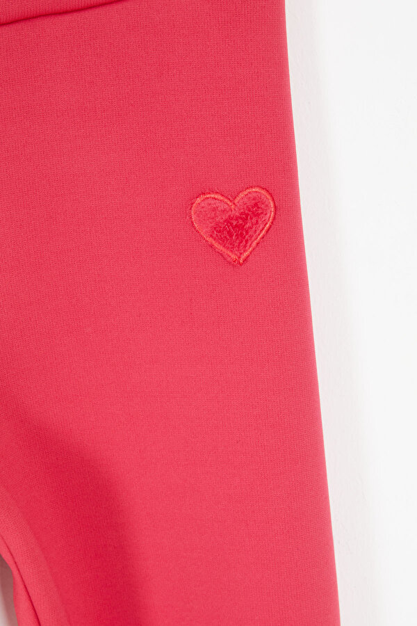 Cansın Mini Pembe Kalp Nakışlı İçi Peluş Kız Çocuk Tayt 17089