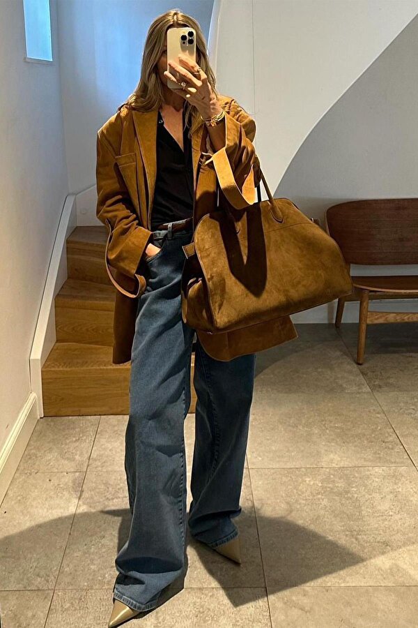 BAHELS Kadın Viral Camel Büyük Boy Süet Çanta