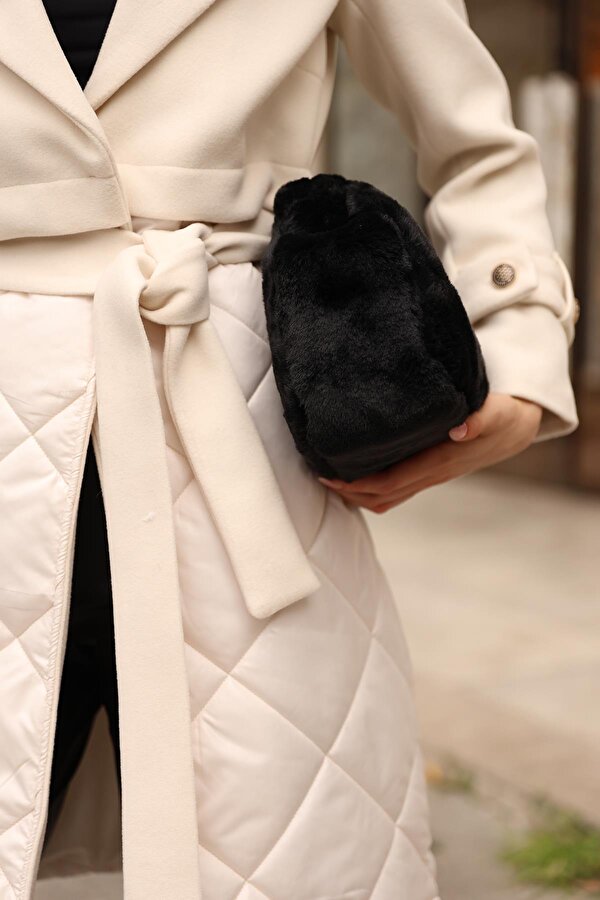 BAHELS Kadın Siyah Yumuşak Peluş Clutch Portföy Çanta