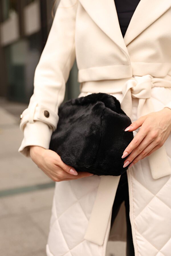 BAHELS Kadın Siyah Yumuşak Peluş Clutch Portföy Çanta
