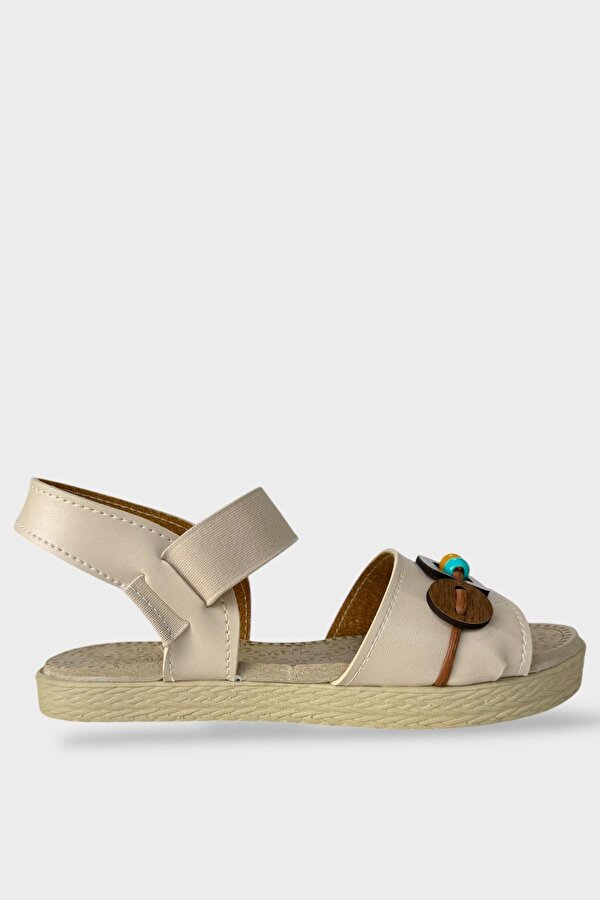 Liger Lastikli Boncuk Detaylı Günlük Kadın Sandalet BEJ - TABA