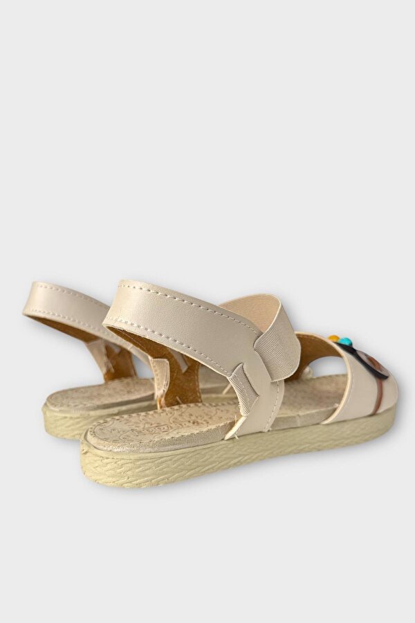 Liger Lastikli Boncuk Detaylı Günlük Kadın Sandalet BEJ - TABA