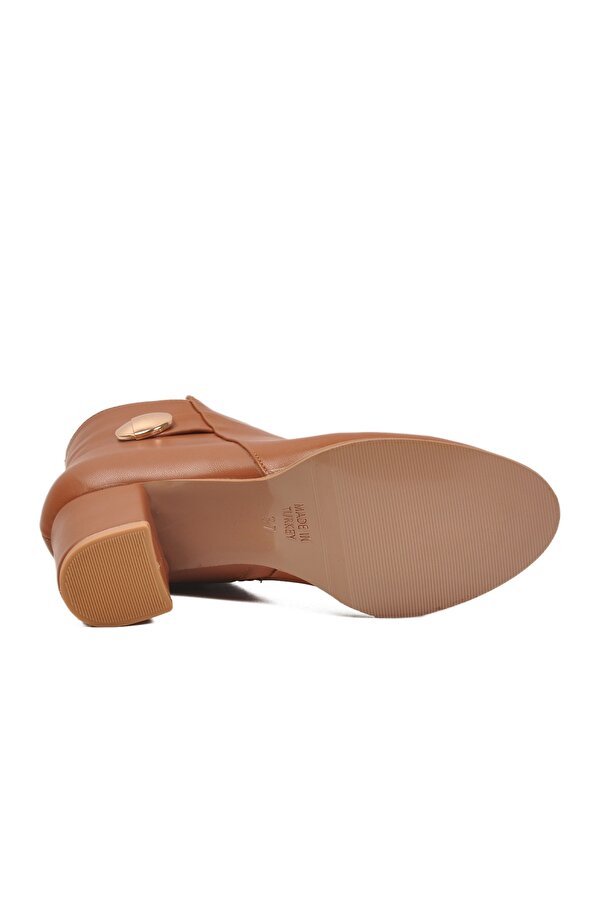 Ayakmod Taba Dar Kalıp İçi Polarlı Fermuarlı Topuklu Kadın Bot 262325 Z