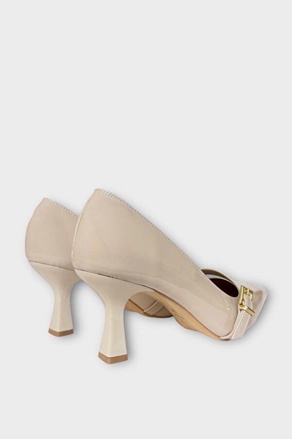 Liger Kadın Tek Bant Tokalı Sivri Burun Topuklu Ayakkabı BEJ