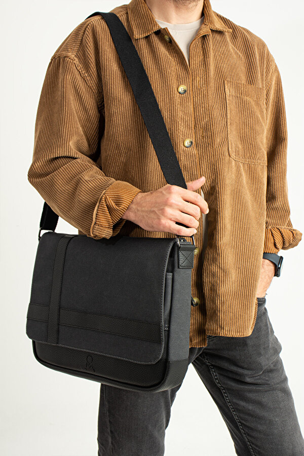 MEGA 418 UNISEX Kanvas  Postacı Çantası Askılı Çanta Omuz Çanta SİYAH-SİYAH