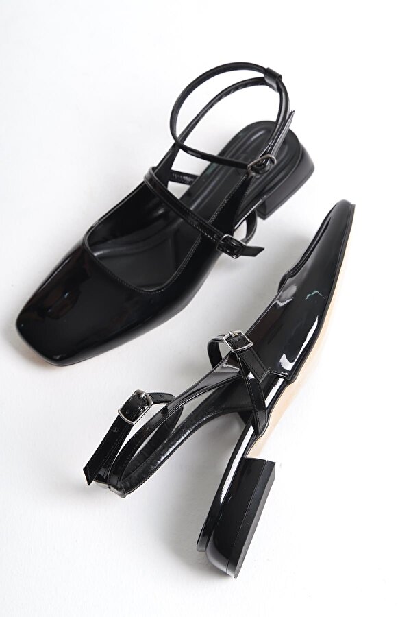 Modabuymuş Atika Siyah Rugan Mary Jane Kısa Topuklu Günlük Ayakkabı