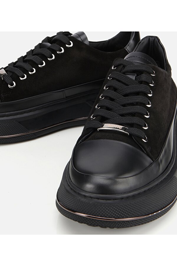 Hotiç Erkek  Süet Deri Siyah Yüksek Topuklu Spor Ayakkabı