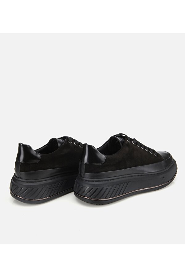 Hotiç Erkek  Süet Deri Siyah Yüksek Topuklu Spor Ayakkabı