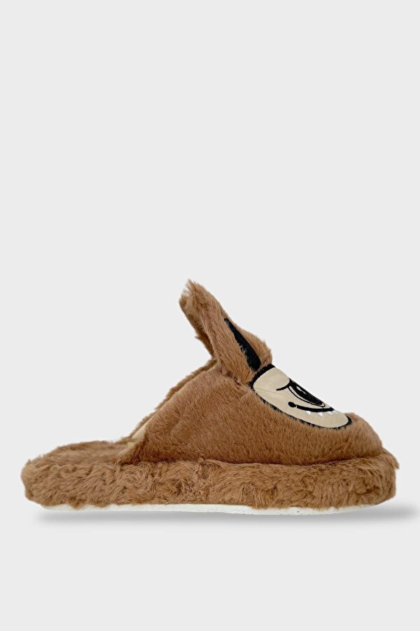 Liger Sevimli Tavşan Figürlü Sıcak Tutan Kışlık Kadın Ev Terliği KAHVERENGİ