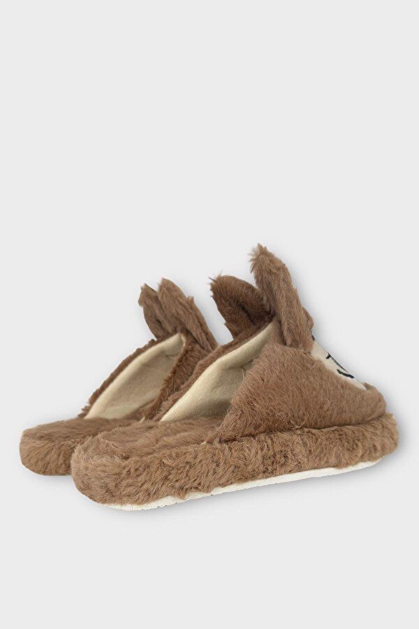 Liger Sevimli Tavşan Figürlü Sıcak Tutan Kışlık Kadın Ev Terliği KAHVERENGİ