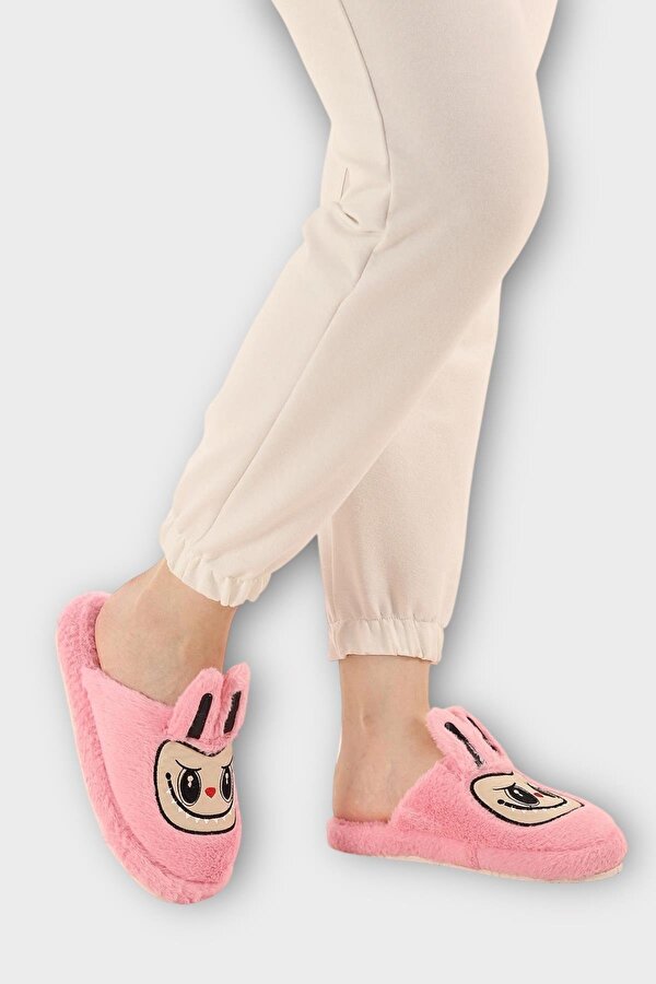 Liger Sevimli Tavşan Figürlü Sıcak Tutan Kışlık Kadın Ev Terliği PEMBE