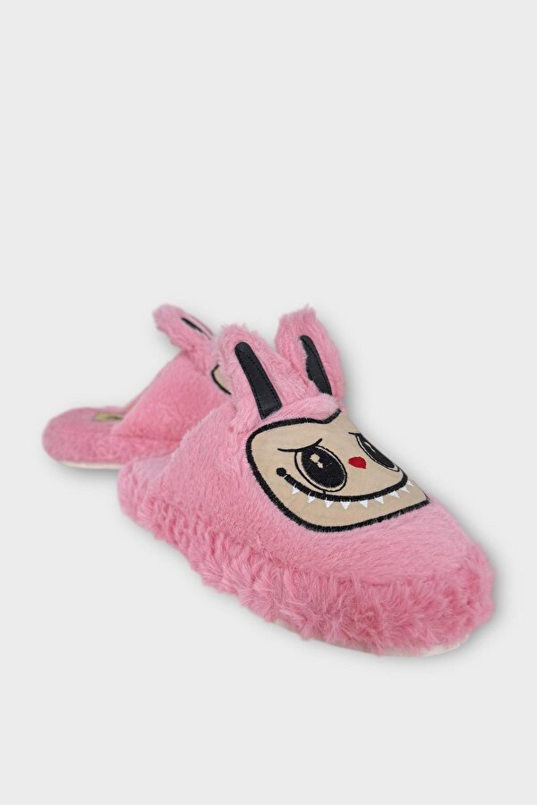 Liger Sevimli Tavşan Figürlü Sıcak Tutan Kışlık Kadın Ev Terliği PEMBE