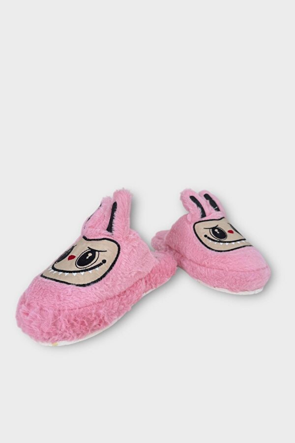 Liger Sevimli Tavşan Figürlü Sıcak Tutan Kışlık Kadın Ev Terliği PEMBE