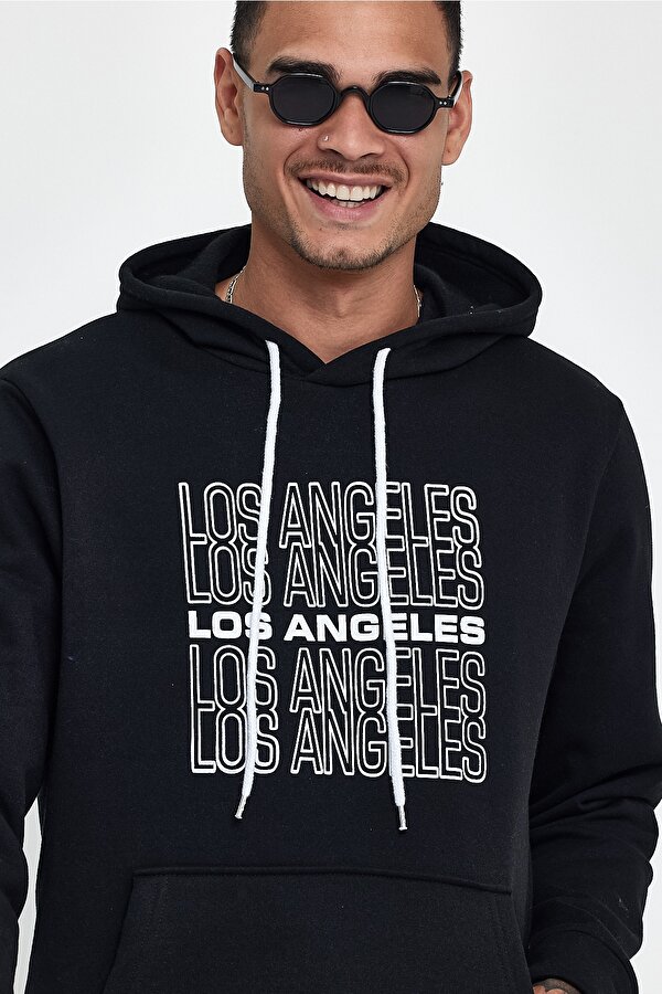 Süperlife Erkek Kapşonlu Rahat Kalıp İçi Polarlı 3 iplik  Los Angeles Baskılı SweatShırt spr24sw10